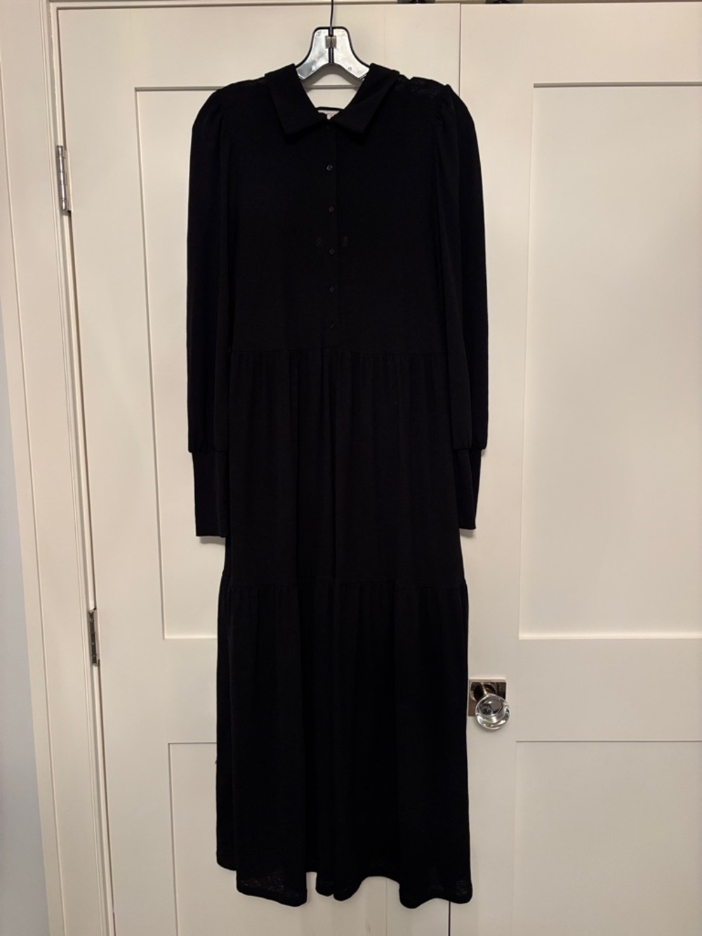 Topshop Black Long-Sleeve Tiered Maxi Dress with Peter Pan Collar Sz 8